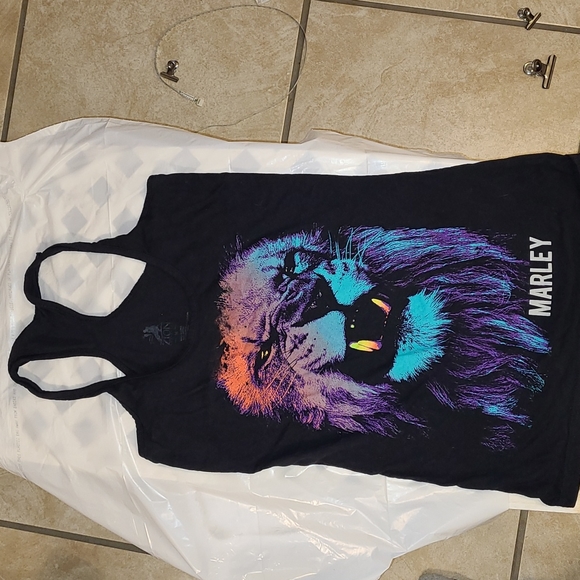 zion Tops - Woman's Black tank top with Bob Marley graphic